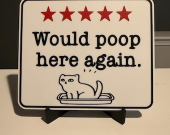 Funny Cat Bathroom Sign: 5-Star Review 3D Printed Wall Art