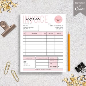 Invoice Template for Canva | Editable Small Business Invoice, Minimalist Printable, PDF Download | Freelancer Billing Template