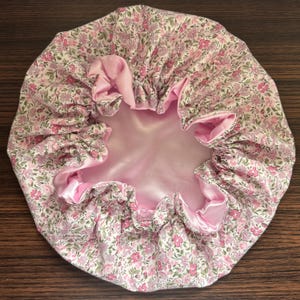 Pink Floral Satin Bonnet, Adjustable Handmade Protective Hair Care (All Hair Types)