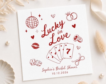 Lucky in Love Bridal Shower Napkins, Vegas Theme Wedding Napkins