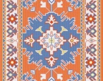 Dollhouse Miniature Needlepoint Area Rug Pattern "Kazak" 1/12th scale