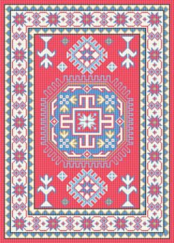 Items similar to Dollhouse Miniature Needlepoint Area Rug Pattern "Kazak" 1/12th scale on Etsy