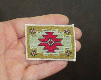 Dollhouse Miniature Petit Point Navajo Carpet quarter Needlepoint 1:48 1/4 #2