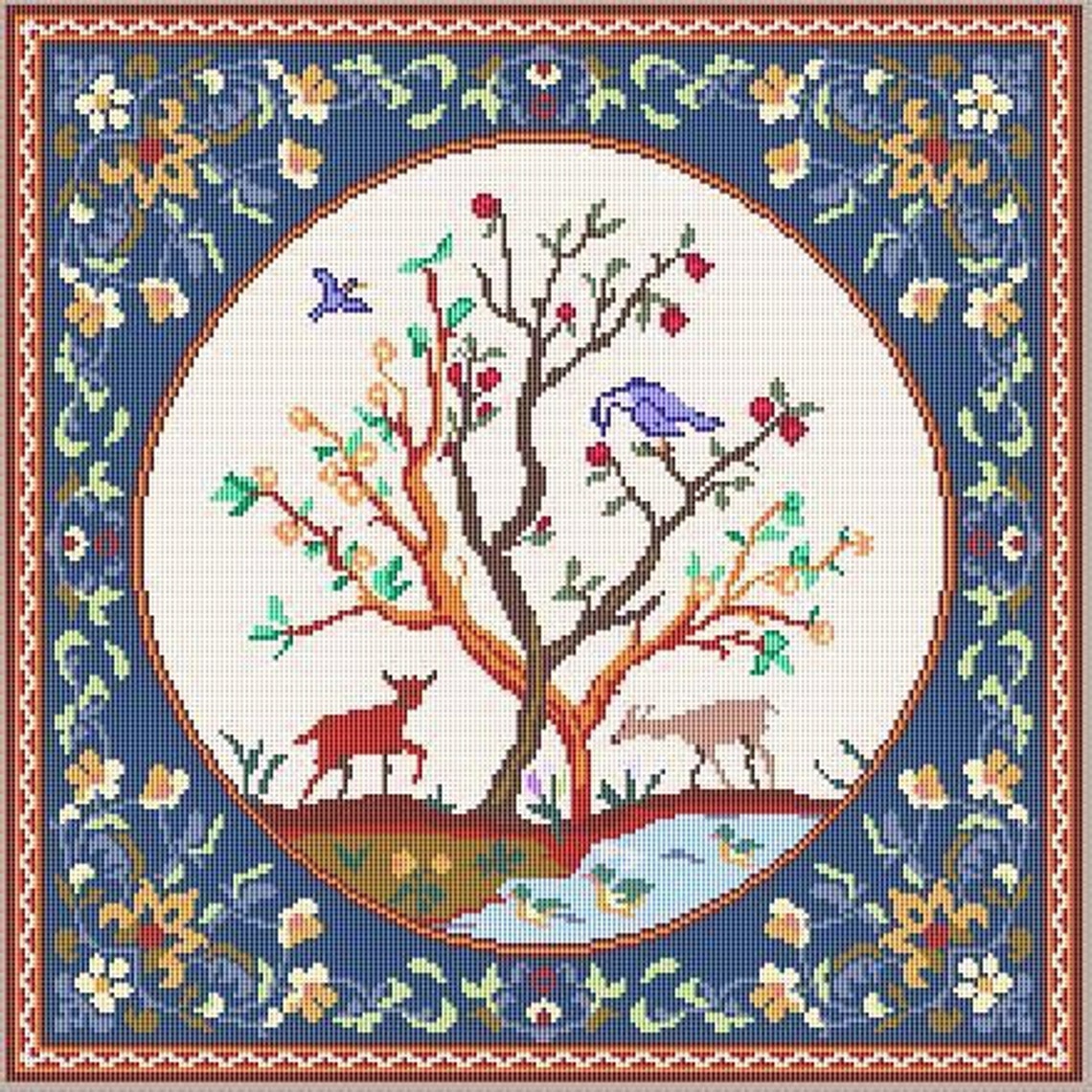 Dollhouse Miniature Needlepoint Pattern Rug Tree of Life 1 Scale Etsy