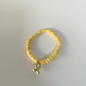 Childhood Cancer Awareness Clay Bracelet – Handmade Yellow Ribbon Charm Jewelry