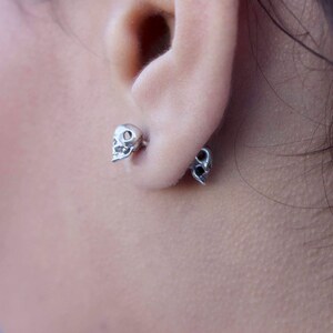 Sterling Silver Skull Stud Earrings | Handmade Double Skull Design