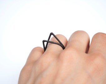 Geometric Drops Ring | Black Triangle Ring | Sterling Silver Ring | Minimal Black Ring