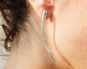 Long Bar Earrings | Sterling Silver Earrings | Textured Earrings | Minimal Silver Earrings | Elegant Earrings