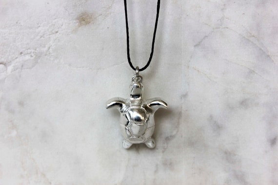 Pendentif Tortue En Argent Massif 925 - Collier Unisexe Avec Cordon En Cuir Ciré