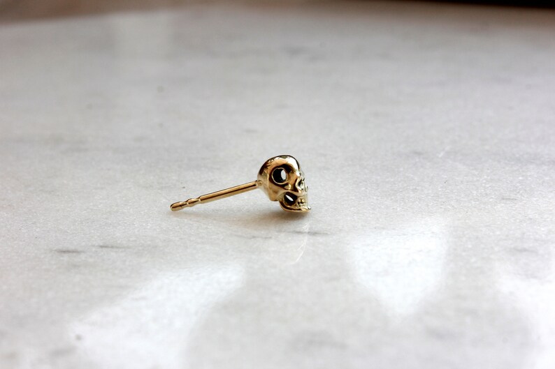 Gold Skull Stud Skull Earrings Handmade stud earrings Gold Stud Earrings Delicate Earrings 18ct Skull Earrings image 3