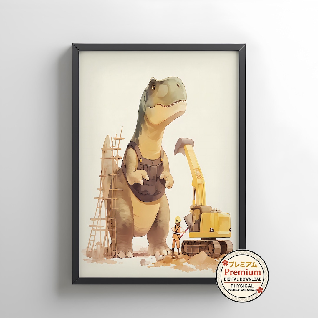 T-rex Construction Poster, Cute Dinosaur Digital Download, Kids Room ...