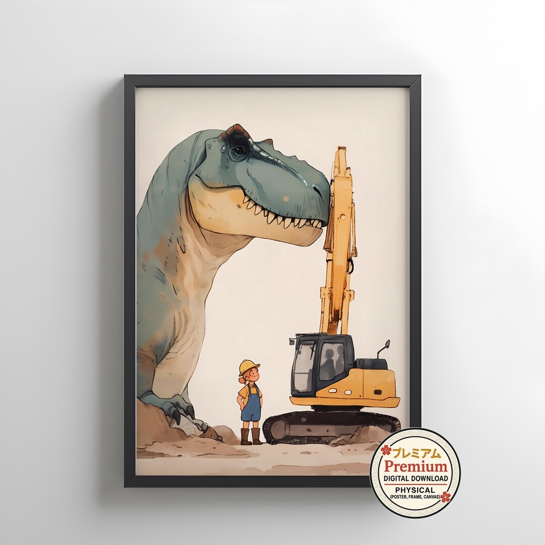 T-rex Construction Poster, Playful Dinosaur Wall Art, Kids Room Decor ...