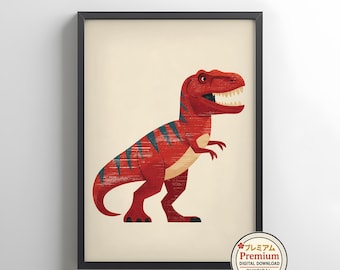 Impressão artística de T-Rex para quarto de bebê, download digital personalizado de dinossauro, arte de parede infantil com nome personalizado, decoração de quarto pré-histórico