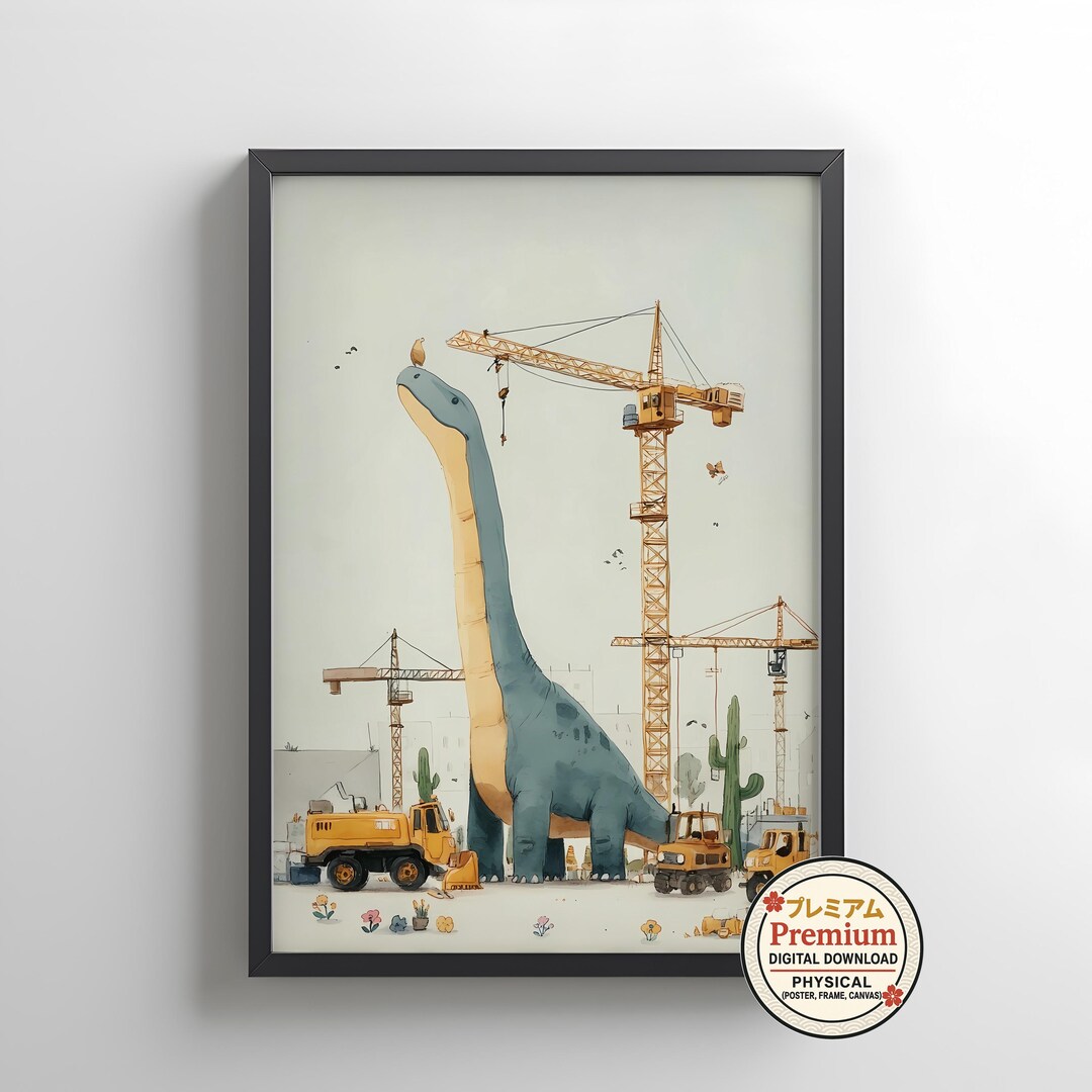 Argentinosaurus Nursery Poster, Construction Dinosaur Wall Art, Kids ...