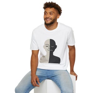 Accepting My Shadow Unisex Softstyle T-Shirt, Self-Love Poem, Figure in Light and Shadow, Smiling and Frowning, Personalized Tee, Free