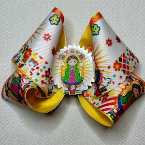 Virgin Mary Boutique Bows, Large hairbows, Ribbon hairbows, Twisted Boutique bows, Virgin de Guadalupe.