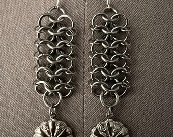 Pendientes de malla de acero inoxidable europeos 4 en 1