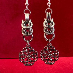 Stainless steel Celtic knot chainmaille earrings