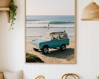 Ford Bronco Vintage Costal Print - Vintage Beach & Surfing Wall Art - Coastal Digital Print