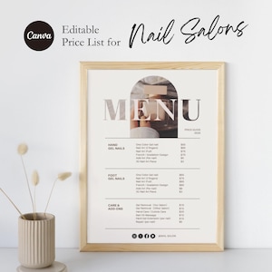 Edytowalny szablon cennika salonu kosmetycznego – minimalistyczne menu Canva dla salonów kosmetycznych