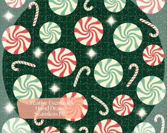 Hand Drawn Candy Canes Christmas Seamless Pattern (Digital Download)