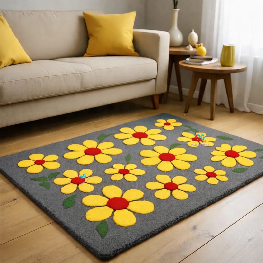 Fun Daisy Rug Hand-tufted Wool Daisy Flower Rug, Groovy Boho Nursery Decor - Etsy