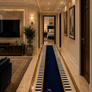 Hand Tufted Runner Rug, Navy Blue Wool Rug, Modern Hallway Runner, Striped Entryway Rug, Long Wool Carpet, Custom Runner Rug image 3