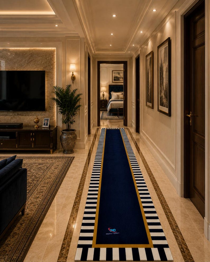 Hand Tufted Runner Rug, Navy Blue Wool Rug, Modern Hallway Runner, Striped Entryway Rug, Long Wool Carpet, Custom Runner Rug image 3