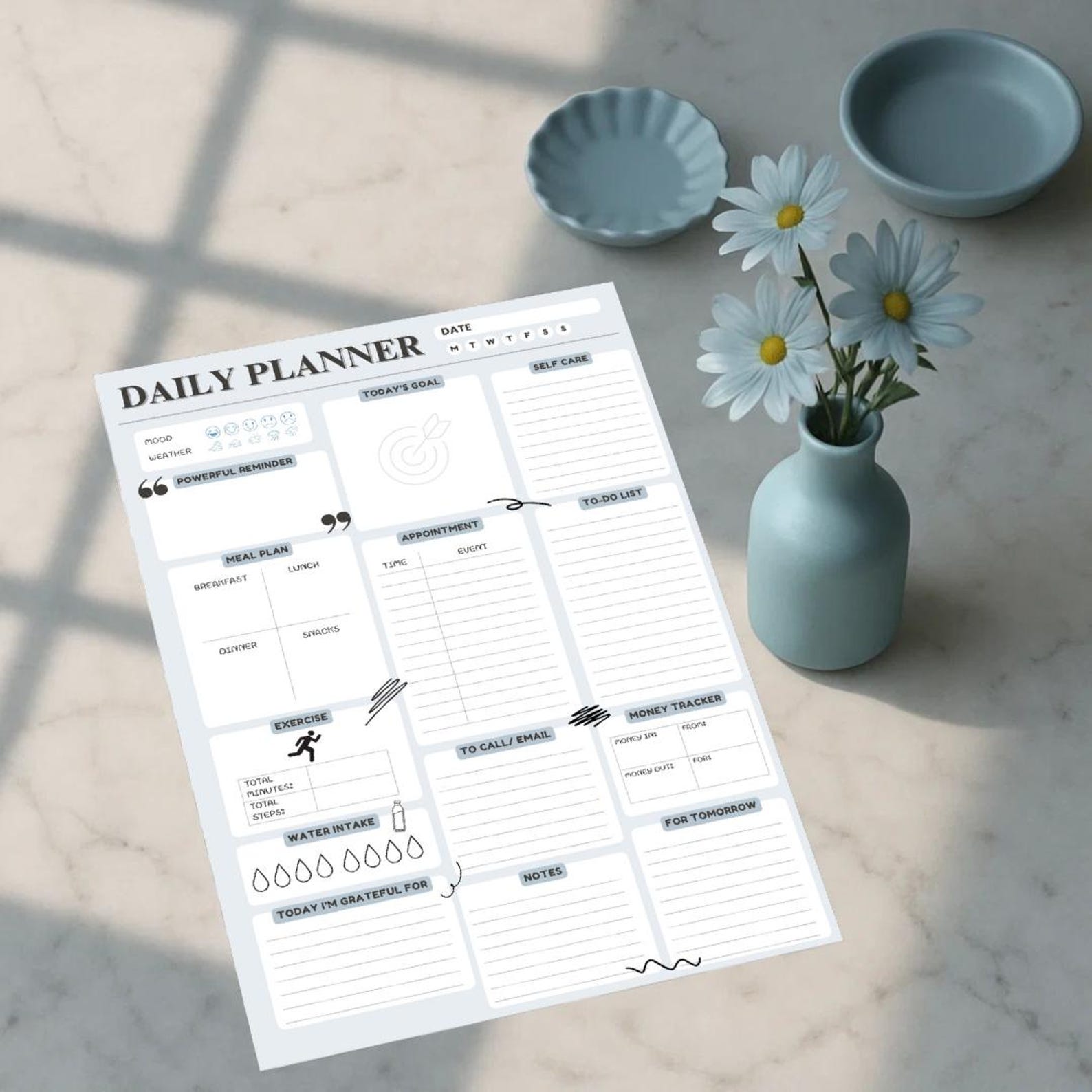 Minimalist Daily Planner: Printable Productivity & Mindfulness (PDF