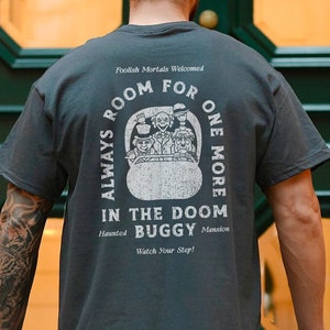 Haunted Mansion Doom Buggy Crew Hitchhiking Ghosts Dark Charcoal Gray Unisex Shirt