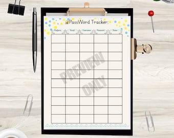 Printable Password Tracker / Digital Password Organizer Sheet / Instant PDF Download