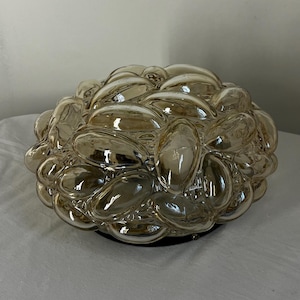 Vintage Amber Glass Wall Lamp Designed by Helena Tynell, Flush Mount Bubble Glass Lighting, Glaschütte Limburg, Germany 1970's