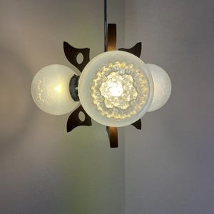 Vintage Mazzega Chandelier, Mid-Century Wood and Glass Pendant, Mid-Century Modern Murano Glass Lamp, 1970's