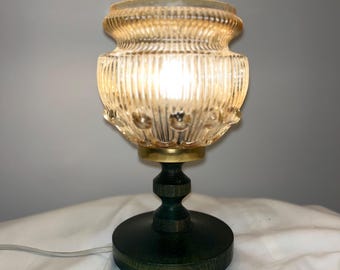 Mid Century Modern Bernstein Glas Tischlampe - 1970er Jahre Vintage Nachttisch Beleuchtung