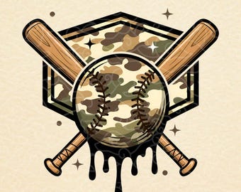 Dripping Camo Baseball SVG PNG | Military Sports Clipart