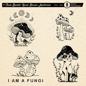 Mushroom SVG Bundle: Hand-Drawn Fungi Clipart for Shirts, Mugs (Digital Download)