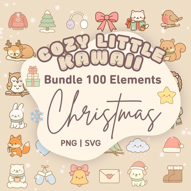 Christmas Kawaii Clipart Bundle – 100 PNG & SVG Cute Holiday ...