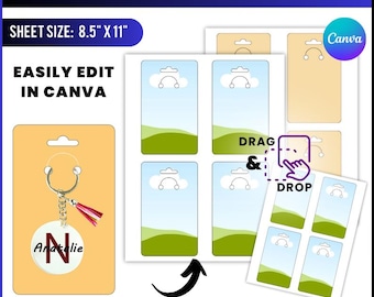 Sjabloon sleutelhanger displaykaart, sleutelhanger-displaykaart, sleutelhanger-displaykaart SVG, sleutelhangerverpakking, sleutelhangertag, aangepaste canvas sleutelhangerkaart