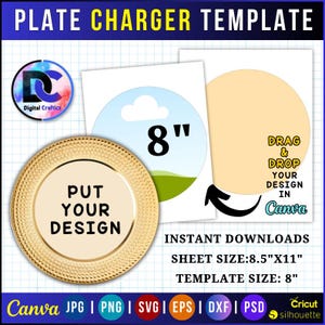 8 inch plaat oplader sjabloon, cirkel sjabloon, plaat oplader invoegen Canva sjabloon, blanco etiketten SVG, 8" plaat oplader cirkel sjabloon, Svg