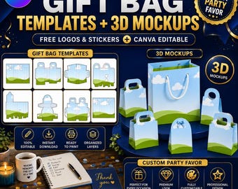 Gift Bag Template Bundle, Gift Bag Mockups, Handbag Gift Box Templates,  Mother's Day Purse, Gift Box, Party Favors, Canva Drag & drop, DIY