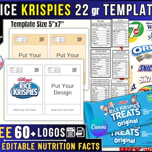 22gr Rice Krispies Template, Rice Krispies Treats, Rice krispies Wrapper, Party Template  Nutrition Facts Editable Template party favor, SVG