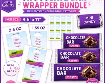 Chocolate Bar Wrapper Template Bundle, Chocolate Bar template, Nutritional Label, Template, Party Favors, Canva Editable, Chocolate Wrapper