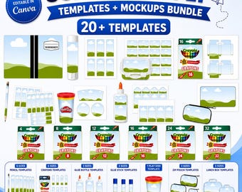 School Supplies, Back to School Templates Bundle, Back to School Mockups, Editable Canva Template, Notebook, Glue Pencil Crayon Play-Doh DIY