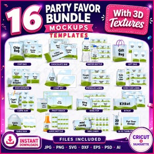 16 Party Favor Template Bundle, Canva Editable Party Favors, Chip Bag, Water Bottles, Capri Sun, Chocolate Bar, Rice Krispies, Printable DIY