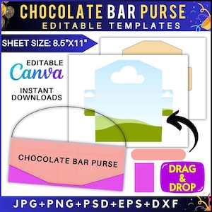 Chocolate Bar Purse Template,Chocolate Template,Bar Purse Template, Candy bar labels,8.5&quot;x11&quot; sheet,Template Party favor,SVG, DXF, Png, SVg