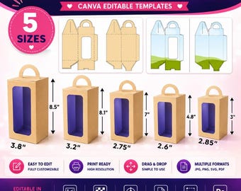 Tall Box Template Bundle, Window Box, Box with Handle Template, Gift Box SVG, Gable Box Template, Treat Box, Party Favor Box, Drag &drop DIY