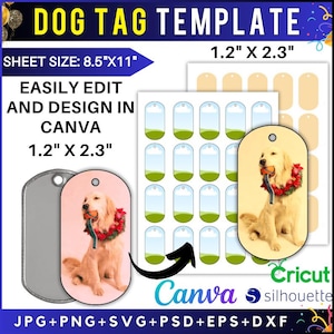 Dog Tag Template, Bone Tag Template, Dog Tag Svg, Canva Frame Dog Tag Label , Pet ID Tag, Dog Tag Sublimation Template, SVG, Editable Canva