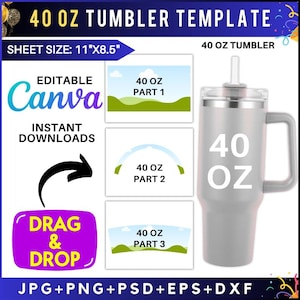 40oz Tumbler Template, 40 oz Straight Tumbler, 40 Oz Tumbler Sublimation, Blank Tumbler Wrap, 40oz Tumbler Svg, Editable Canva Drag and drop