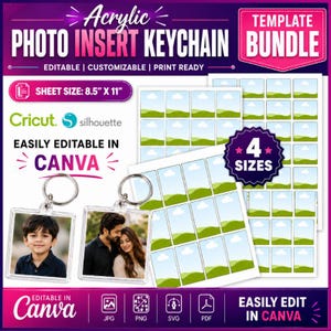 Acrylic Photo Insert Keychain Template Bundle, Rectangle Keychain, Acrylic Keychain , Keychain Template , Editable Canva Drag and drop, DIY