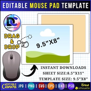 Rectangle Mouse Pad template, Mouse Pad Sublimation Template, Mouse Pad personalized, Mouse pad SVG, Canva Mouse Pad template, drag & drop